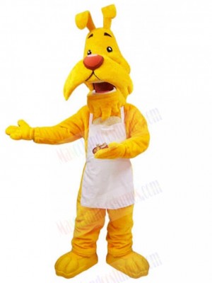 Amiable Yellow Dog Waiter Mascot Costume with White Apron Animal