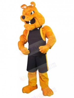 Fierce Orange Bulldog Mascot Costume in Black Jersey Animal