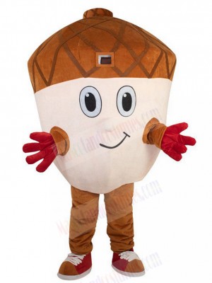 Smiling Flesh-colored and Brown Acorn Mascot Costumes Plant