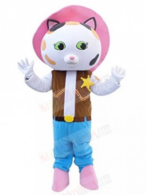 Sheriff Caillie White Cat Mascot Costume Cartoon