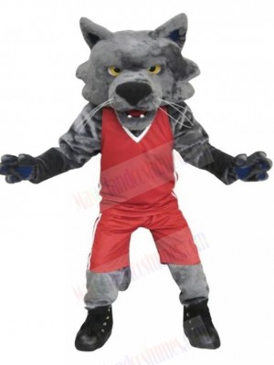 Sport Grey Wolf Mascot Costume Animal in Red Basketball Clothes