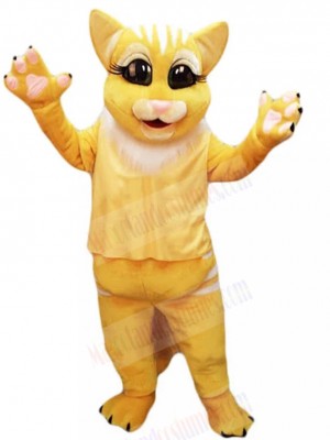 Yellow Cat Mascot Costume with White Mane Animal
