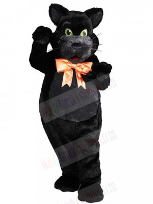 Cute Black Cat Mascot Costume with Orange Bow Tie Animal