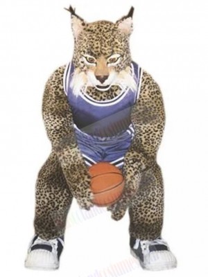 Powerful Bobcat Mascot Costume in Basketball Jersey Animal
