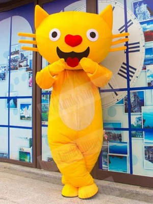 Yellow Cat Mascot Costume with Love-shaped Nose Animal