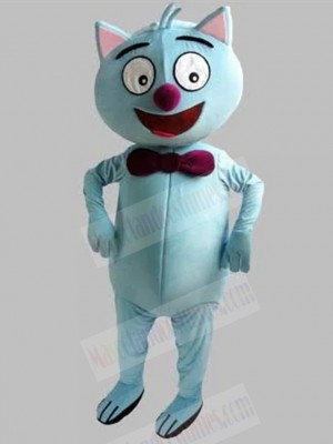 Light Blue Magic Cat Mascot Costume with Burgundy Nose Animal