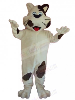 Vivacious White Cat Mascot Costume with Brown Spots Animal