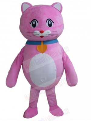 Pink Cat Mascot Costume with Heart-shaped Bell Animal