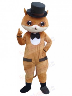 Brown Gentleman Cat Mascot Costume in Hat Animal
