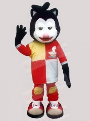 Tired Bicolor Cat Mascot Costume in Racing Suit Animal