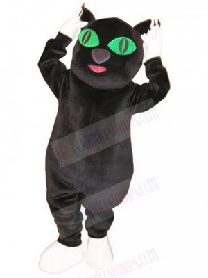 Annoyed Black Cat Mascot Costume with Green Eyes Animal