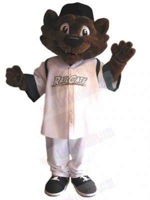Brown Rail Cats Cat Mascot Costume in White Suits Animal