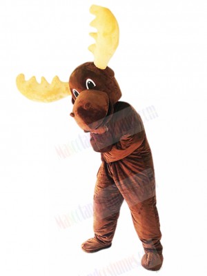 Brown Christmas Reindeer Mascot Costume with Yellow Horn Animal