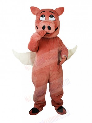 Chuckling Pink Flying Pig Swine Mascot Costume Animal