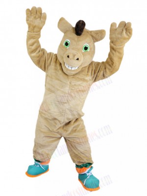 Grinning Khaki Horse Mascot Costume Animal