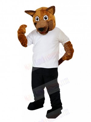 Brown Wolfhound Mascot Costume in White Shirt Animal