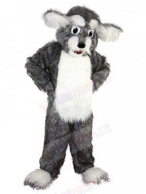 Long-haired Grey Dog Mascot Costume with Big Ears Animal
