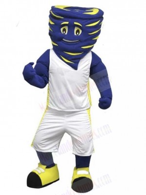 Blue Hurricane Mascot Costume in White Jersey Tornado