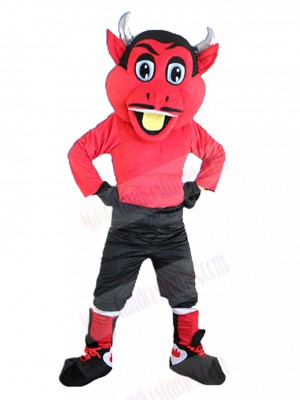 Silver Horn Red Devil Mascot Costume in Black Pants Cartoon