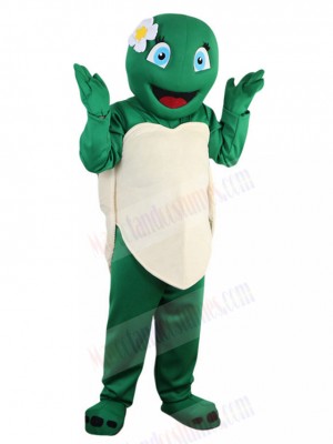 Green Female Turtle Mascot Costume with Beige Shell Animal