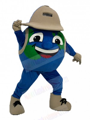 The Earth Globe Mascot Costume with Explorer Suit Cartoon