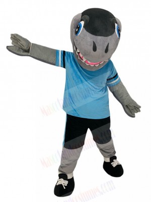 Black Head Shark Mascot Costume in Black Pants Animal