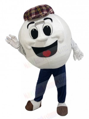 Happy Golf Ball Mascot Costume with Caddy Cap Cartoon