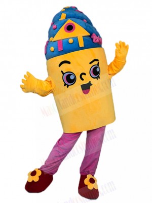 Sweet Ice Cream Mascot Costume in Yellow Cup Cartoon
