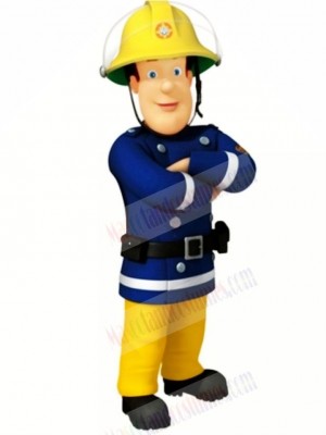 Blue Eyed Fireman Sam Mascot Costume Cartoon People