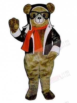 Brown Aviator Bear Mascot Costume Animal
