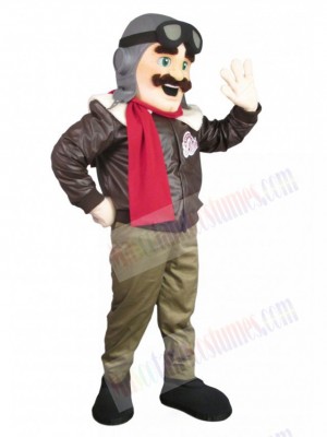 Bomber Pilot in Leather Jacket Mascot Costume People