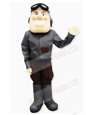 Aviator in Gray Jacket Mascot Costume People