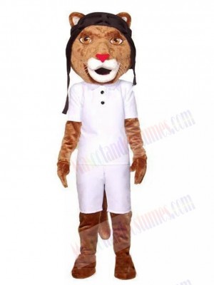 Pilot Lion in White Polo Shirt Mascot Costume Animal