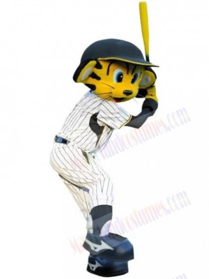 Baseball Tiger Mascot Costume Animal in White Uniform