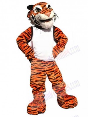 Friendly Tiger Mascot Costume Animal in White Vest