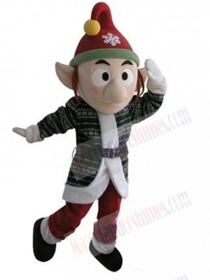 Big Nose Elf Mascot Costume Cartoon with Christmas Hat