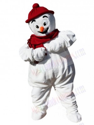 Christmas Snowman Mascot Costume with Red Hat Cartoon