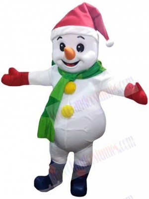 Snowman Mascot Costume Cartoon with Christmas Hat