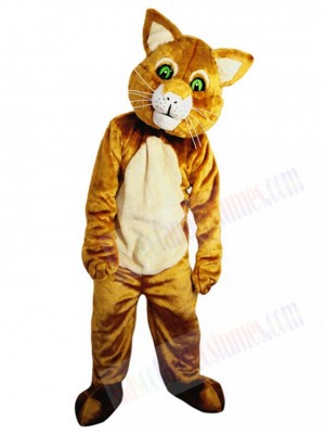 Dazed Brown Cat Mascot Costume with Green Eyes Animal