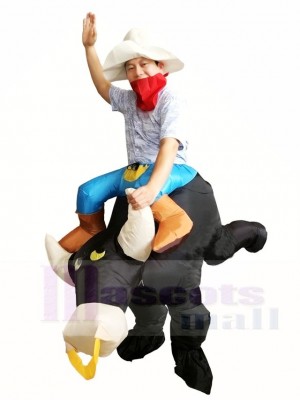 Cowboy Ride on Black Bull Inflatable Costumes for Adult 