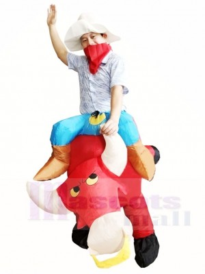 Cowboy Ride on Red Bull Inflatable Halloween Xmas Costumes for Adult