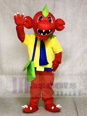 Red Dragon with Yellow Shirt and Green Bag Mascot Costumes 