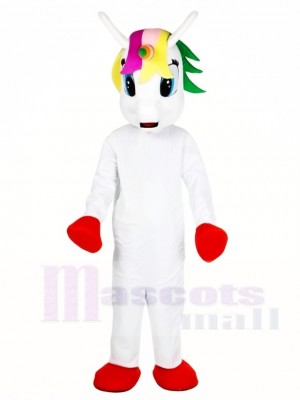 White Unicorn with Colorful Horn Mascot Costumes Myth