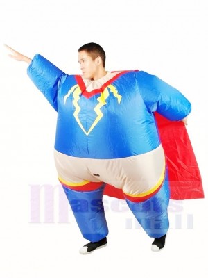 Fat Superman Superhero Cosplay with Red Cloak Inflatable Halloween Xmas Costumes for Adults