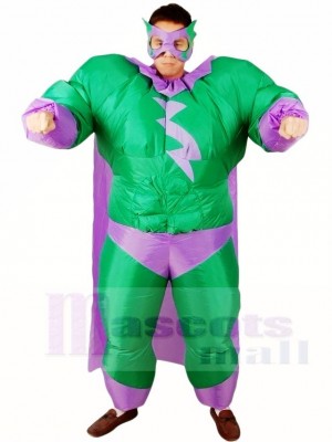 Fat Superman Green Superhero Inflatable Halloween Xmas Costumes for Adults