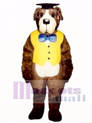 Cute Professor Bernard Dog with Hat, Vest & Glasses Mascot Costume Animal