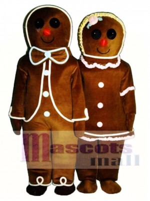 Gingerbread Boy (on left) Mascot Costume Christmas Xmas