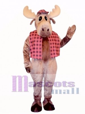 Cute Hunter Moose with Hat & Vest Mascot Costume