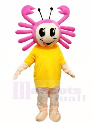 Cute Pink Crab with Yellow Shirt Mascot Costumes Cartoon