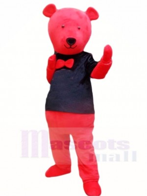 Red Teddy Bear in Black Shirt Mascot Costumes Animal
